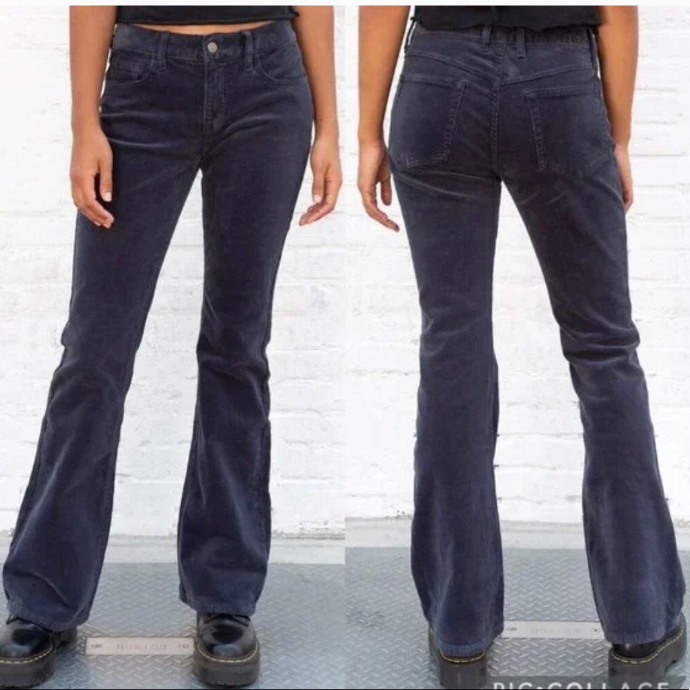 John Galt Brandy Melville Brielle Mid Rise Grey Flare Corduroy Pants